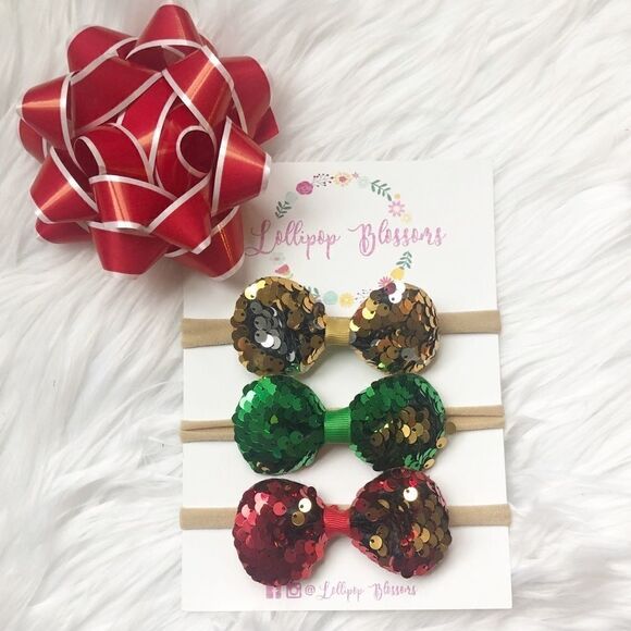 Christmas Headband Sequin Bow set - Picture 1 of 3